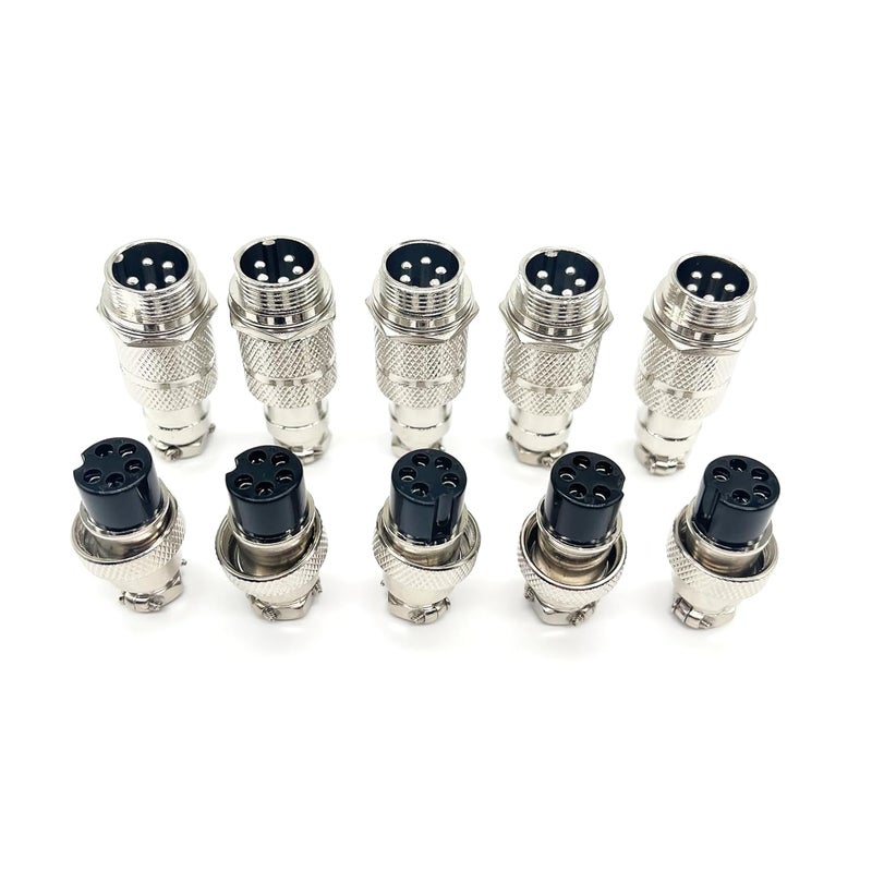 CHALITECK 5Set GX16 5pin Male+Female Combination Aviation Plug Socket Connector,Panel Mounted Metal Circular Adapter Thread Locking,5A/125V,16mm,Welded,for Electrical and Electronic Connections - Image 1